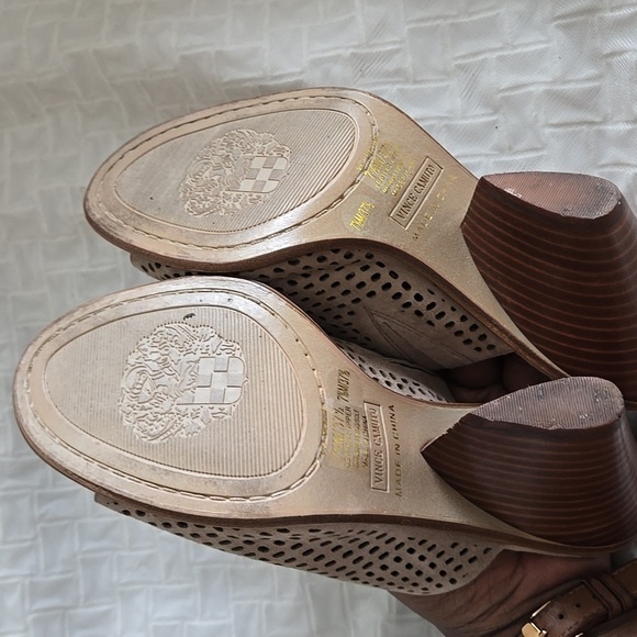 Vince Camuto DEVINA Tan Mules with Chunky Wooden Heel Size 7.5 Summer Shoes - Picture 7 of 10